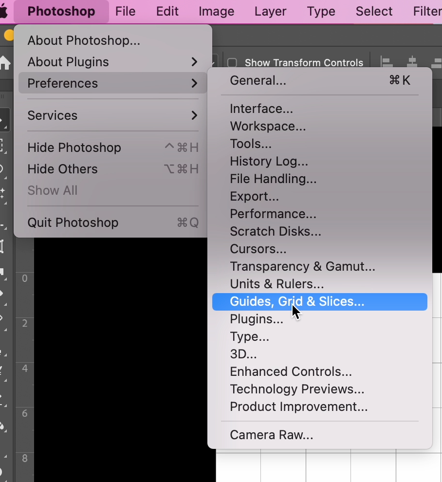 Photoshop Grid Menu Select Image